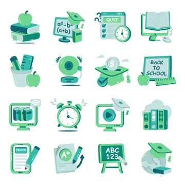 Set of Education Flat Icons Stock Illustration