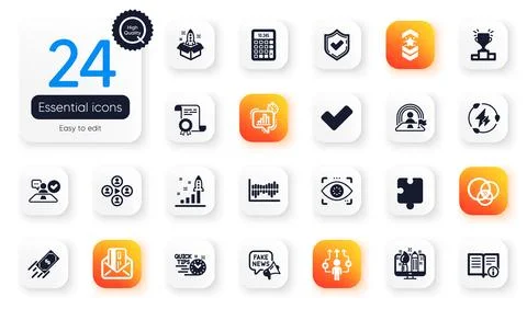 Set of Education flat icons. Statistics timer, Technical info and Confirmed 스톡 일러스트