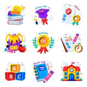Set of Education Flat Illustrations Stock Illustration