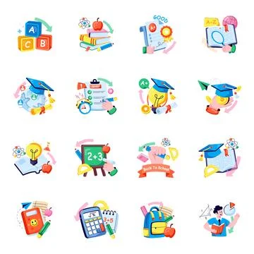 Set of Education Flat Illustrations Stock Illustration