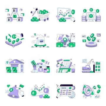 Set of Education Flat Line Illustrations Stock Illustration