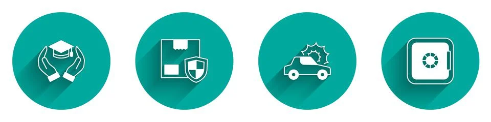 Set Education grant, Delivery security with shield, Car insurance and Safe icon Stock Illustration