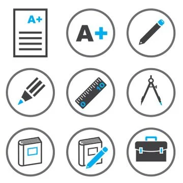Set of Education Icon in Circle line-Vector Iconic Design Stock Illustration