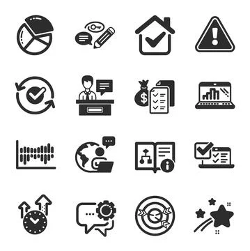Set of Education icons, such as Column diagram, Pie chart, Graph laptop symbols 스톡 일러스트