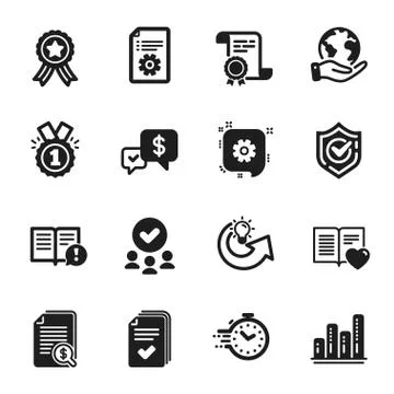Set of Education icons, such as Payment received, Cogwheel, Timer. Vector Stock-Illustration