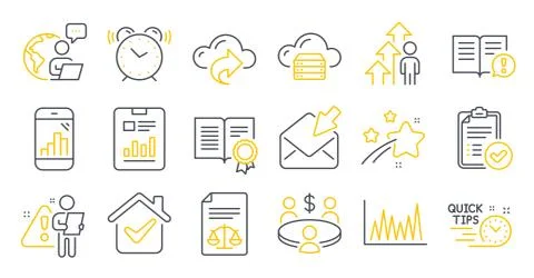 Set of Education icons, such as Quick tips, Legal documents, Diploma symbols イラスト素材