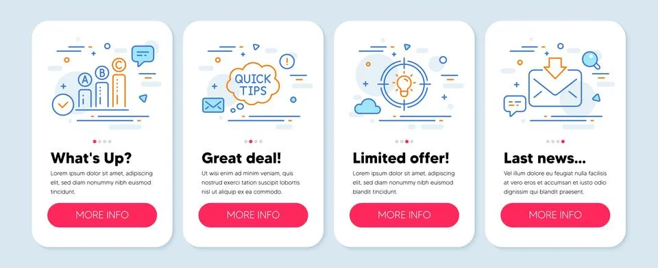 Set of Education icons, such as Quick tips, Idea, Graph chart symbols. Incoming Illustrazione stock