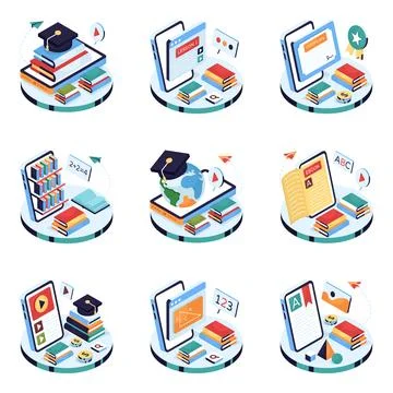 Set of Education Isometric Illustration Stock Illustration