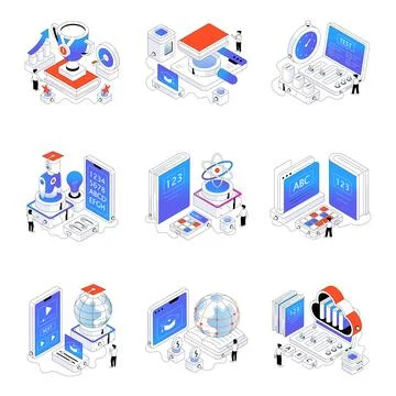 Set of Education Isometric Illustrations Stock Illustration