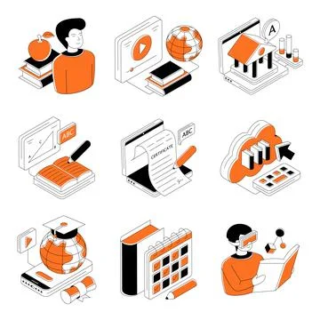 Set of Education Isometric Illustrations Stock Illustration