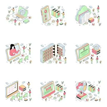 Set of Education Isometric Illustrations 스톡 일러스트