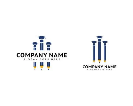Set of Education Logo Design with Pencil Icon and Graduation Hat Illustrazione stock