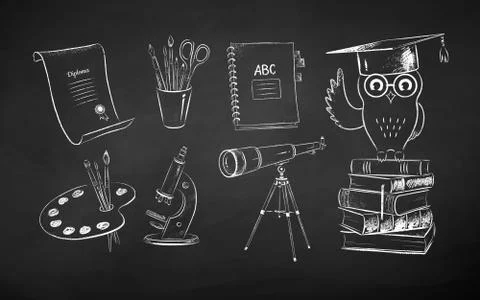 Set of education symbol objects Stock Illustration