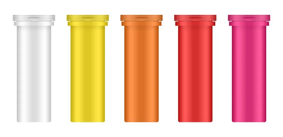 Set of effervescent tablet tubes. Small medical pill bottles 库存插图