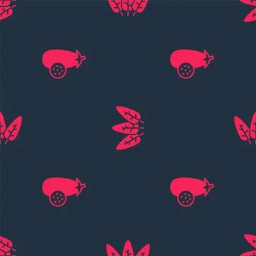 Set Eggplant and Leaf on seamless pattern. Vector Stockillustratie