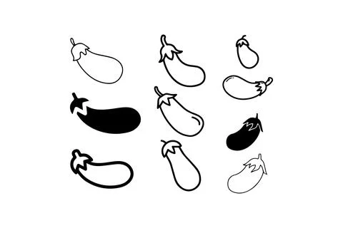 Set of eggplant silhouettes in different styles. Vector illustration design. Stock Illustration