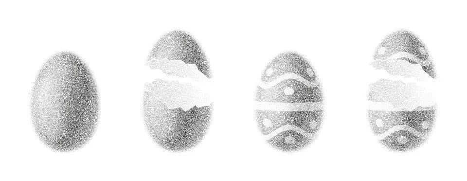 Set of Eggs with black dotwork grain texture イラスト素材
