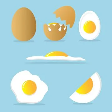 Set of eggs. Boiled egg, fried egg. Cracked egg. Stock Illustration