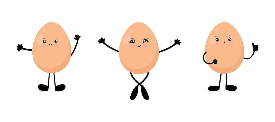 A set of eggs in the style of kawaii. Vector illustration isolated on a white Stock Illustration