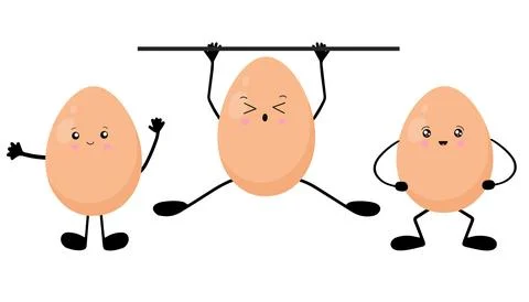 A set of eggs in the style of kawaii. Vector illustration isolated on a white Stock Illustration