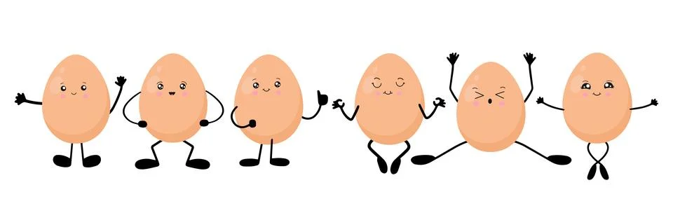 A set of eggs in the style of kawaii. Vector illustration isolated on a white Stock Illustration