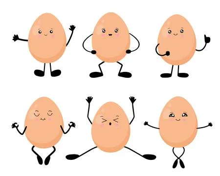 A set of eggs in the style of kawaii. Vector illustration isolated on a white Stock Illustration