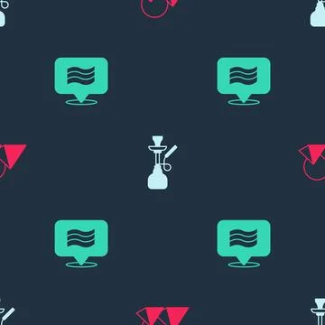 Set Egypt pyramids, Hookah and Flag Of on seamless pattern. Vector 库存插图
