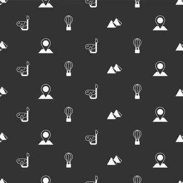 Set Egypt pyramids, Location, Diving mask and snorkel and Hot air balloon on Stock Illustration