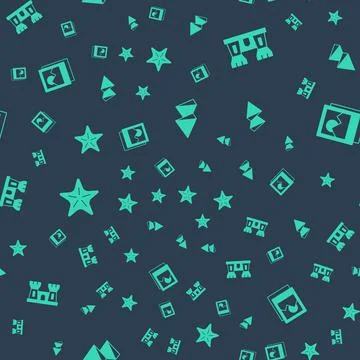 Set Egypt pyramids, Sand castle, Starfish and Photo on seamless pattern. Vector Illustrazione stock