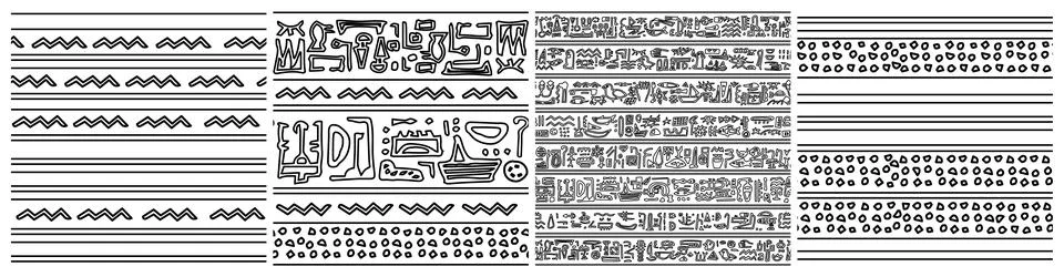 Set of Egypt theme seamless patterns. Black white vector hand drawn group of Stock Illustration