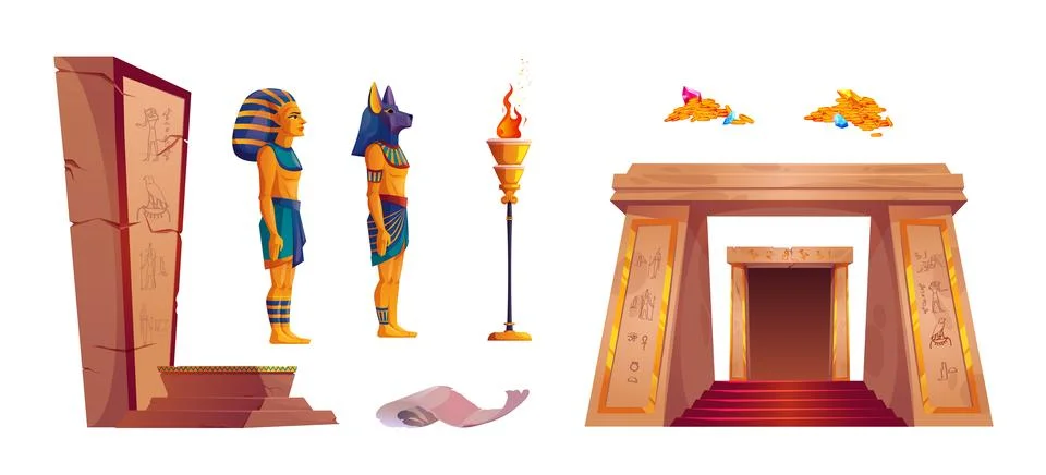 Set of Egyptian pyramid interior design elements Stock Illustration