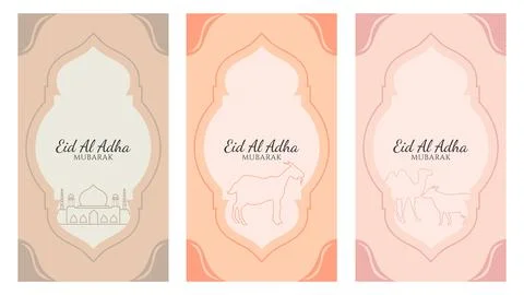 Set eid al adha greeting card post social media template Stock Illustration