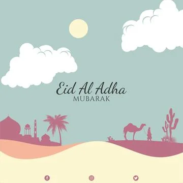 Set eid al adha greeting card post social media template 库存插图