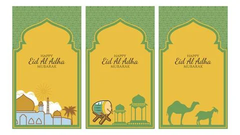 Set eid al adha greeting card post social media template Stock Illustration