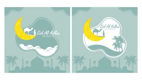Set eid al adha greeting card post social media template 库存插图