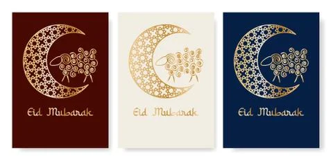 Set of Eid Mubarak greeting vector designs Stock Illustration