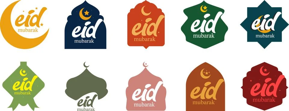 Set of Eid Mubarak Icon Template. Islamic Greeting Logo Symbol Illustration Stock Illustration