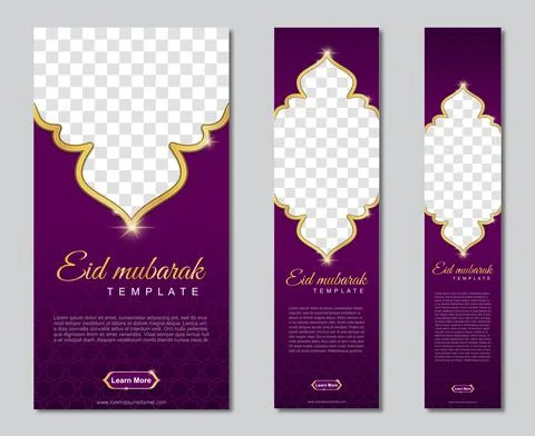Set of eid mubarak square banner template design with a place for photos. Sui Stock Illustration