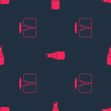 Set Eiffel tower and Lipstick on seamless pattern. Vector Stock Illustration