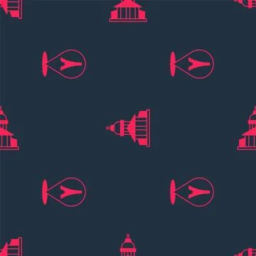 Set Eiffel tower and Museum building on seamless pattern. Vector Stock Illustration