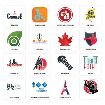 Set of, eiffel tower, bike chain, shoe print, gangster, canada leaf, oxygen,  Selección de ilustraciones gratis