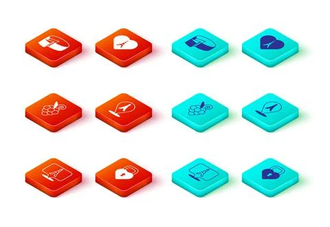 Set Eiffel tower, Castle in the shape of heart, Grape fruit, with and Cheese Illustrazione stock