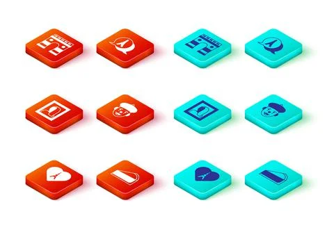 Set Eiffel tower with heart, Cherry cheesecake slice, Portrait picture in museum Stock Illustration