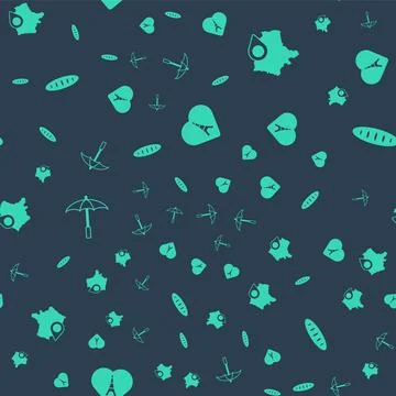 Set Eiffel tower with heart, Map of France, Umbrella for beach and French Stockillustratie