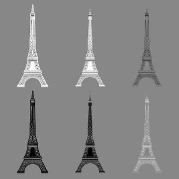 Set Eiffel Tower isolated on gray background. Real scale image イラスト素材