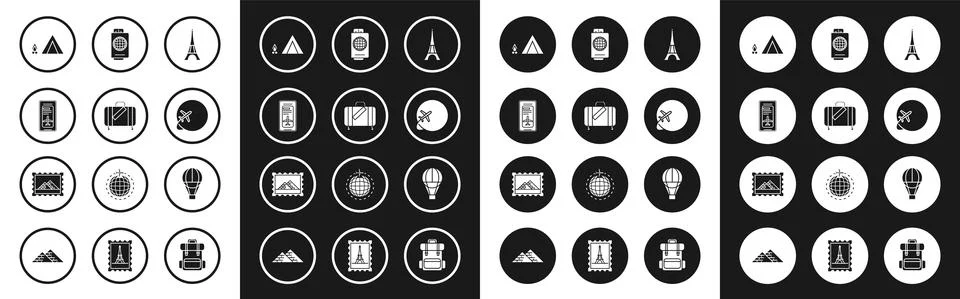 Set Eiffel tower, Smartphone with electronic boarding pass airline ticket 스톡 일러스트