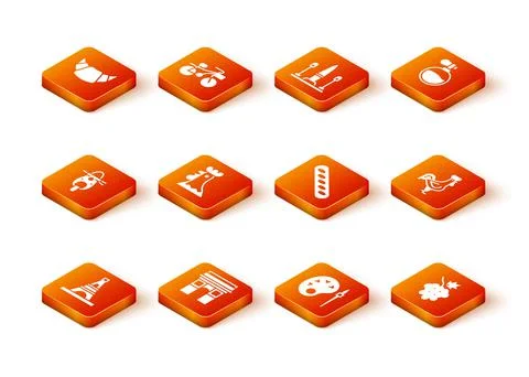 Set Eiffel tower, Triumphal Arch, Scooter, French rooster, Paint brush with Stock-Illustration