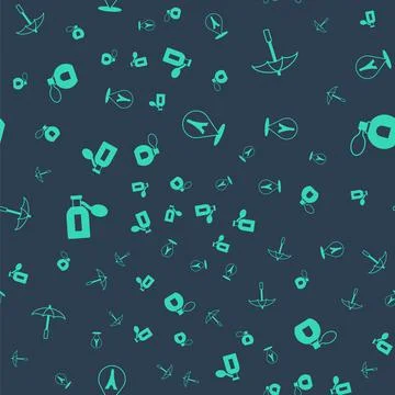 Set Eiffel tower, Umbrella for beach, Perfume and on seamless pattern. Vector Stock Illustration