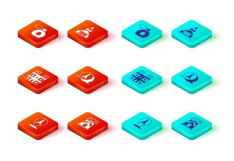 Set Eiffel tower, Windmill, Notre Dame de Paris, Museum building and Perfume Stock Illustration