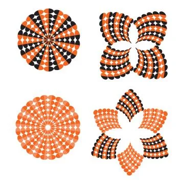 Set of eight abstract swirl rounded shapes in orange  andblack, vector design Stock Illustration